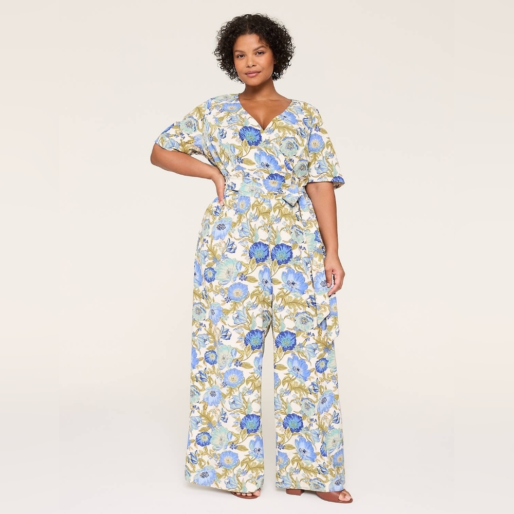 Lane Bryant Lena Blue Floral Wide Leg Surplice Jumpsuit Plus Size 22 NWT